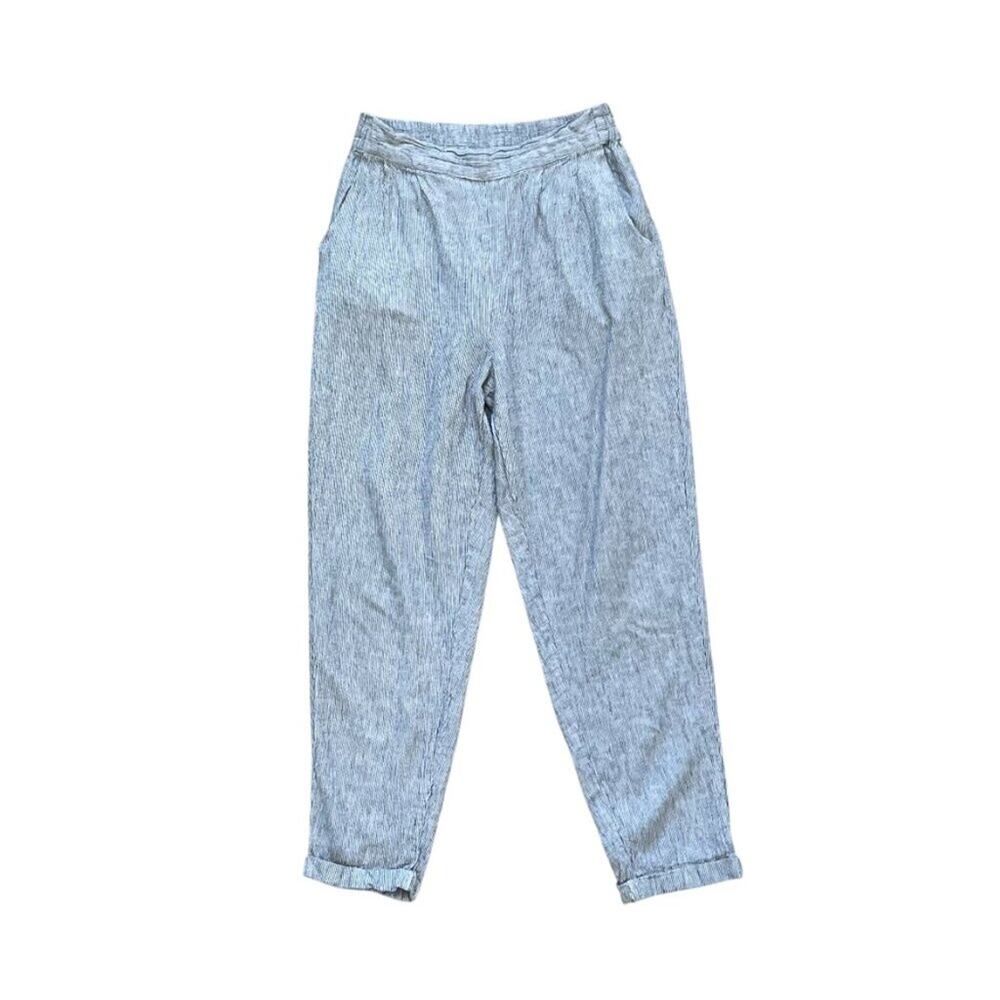 Thread & Supply Blue Striped Linen Blend Pull on Pants, Cuffed, Beachy, Size S